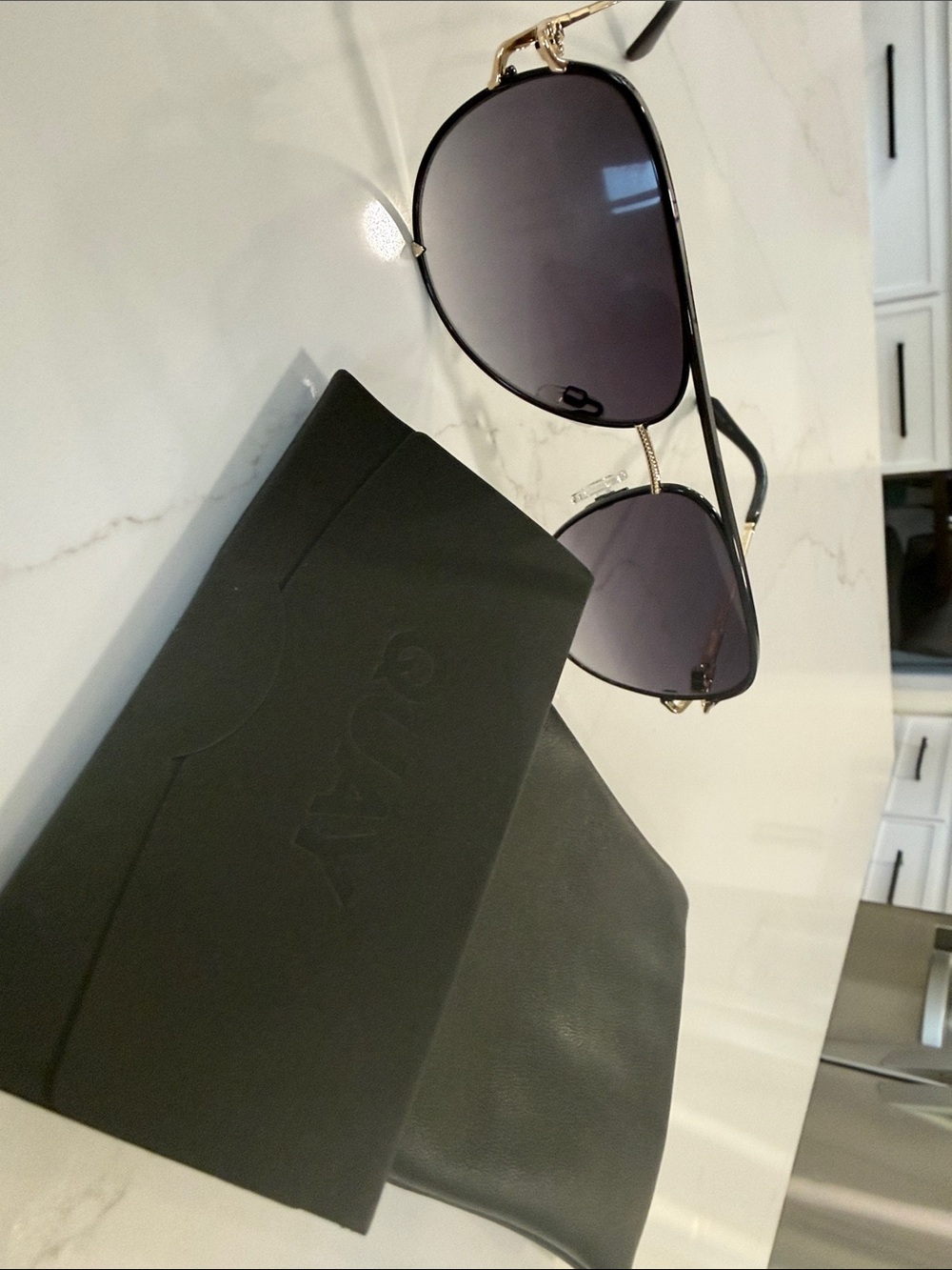 Quay Australia Black Aviator Sunglasses with Dark Lenses